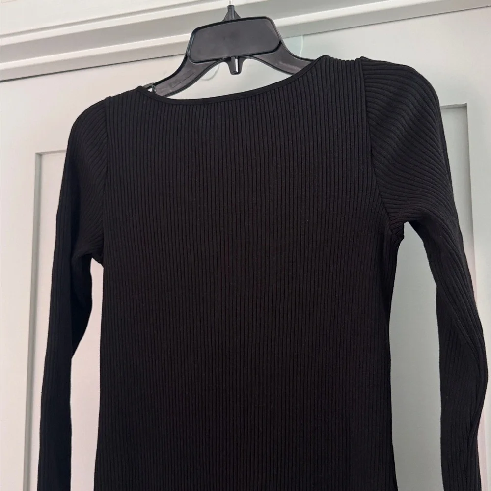 NWT Vince Square Neck Knit Dress Long Sleeve Black Ribbed Knit Mini Small $195 - Picture 5 of 7